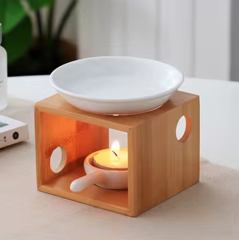 Natural Bamboo & Ceramic Wax Melter